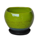 タルト植木鉢・カクマル・ライムグリーン22・釉薬陶器
