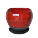 タルト植木鉢・カクマル・レッド22・釉薬陶器