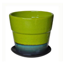 タルト植木鉢・マル・ライムグリーン24・釉薬陶器