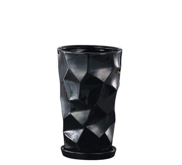 ミラーラウンド植木鉢・室内陶器・ブラック色27サイズ